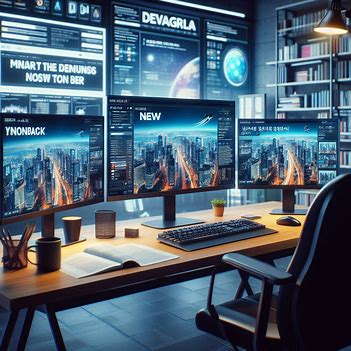 modern workspace with multiple monitors